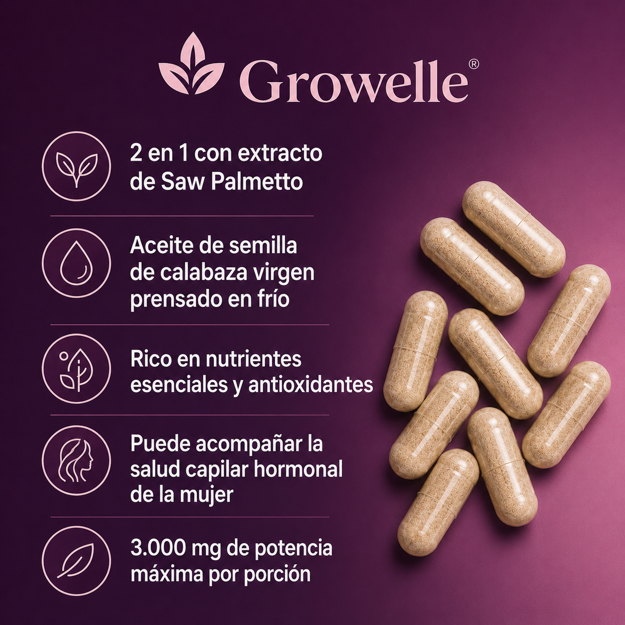 GROWELLE | Suplemento Capilar para Mujeres